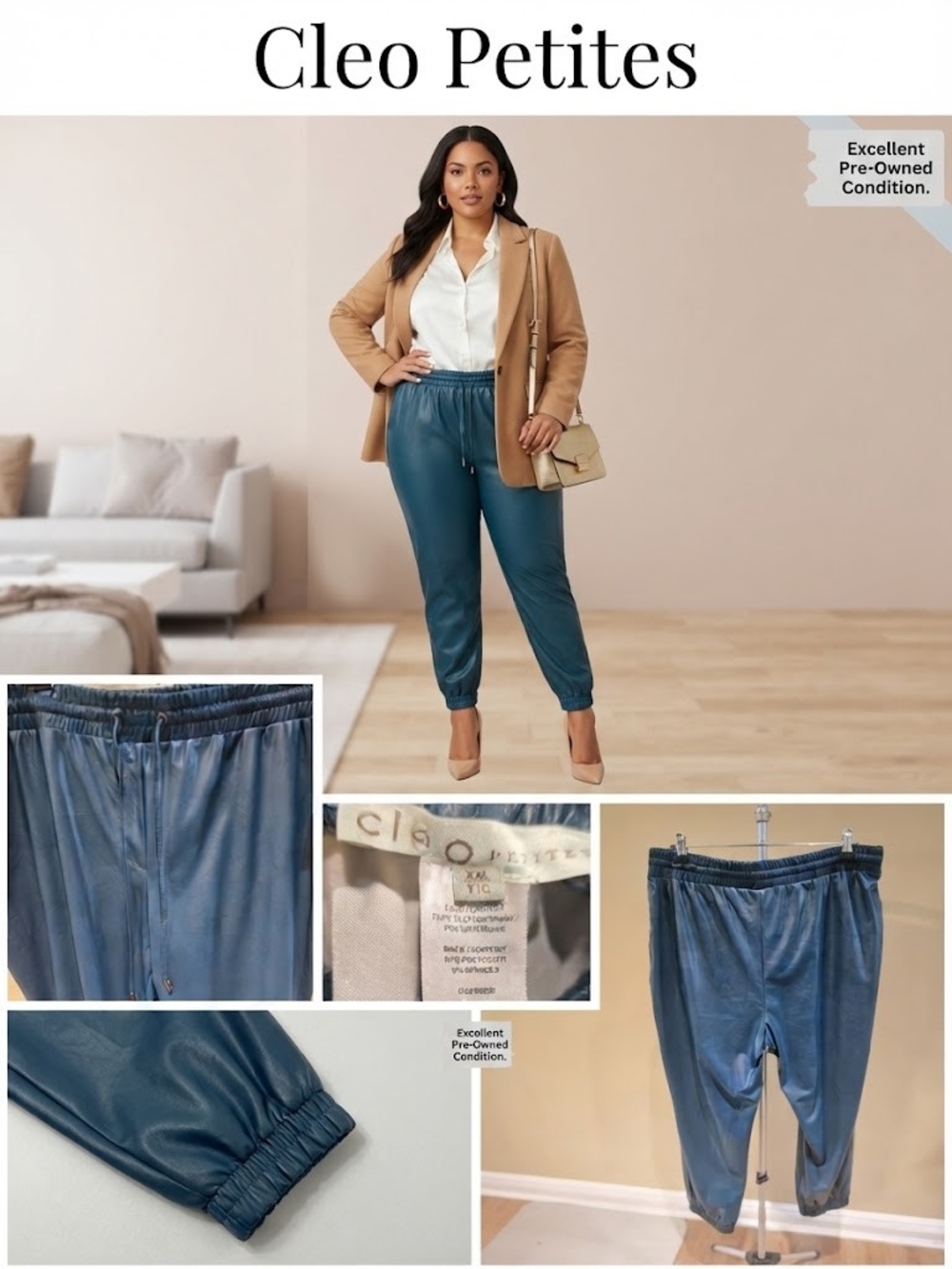 Cleo Petites Teal Faux Leather Jogger Pants XXL